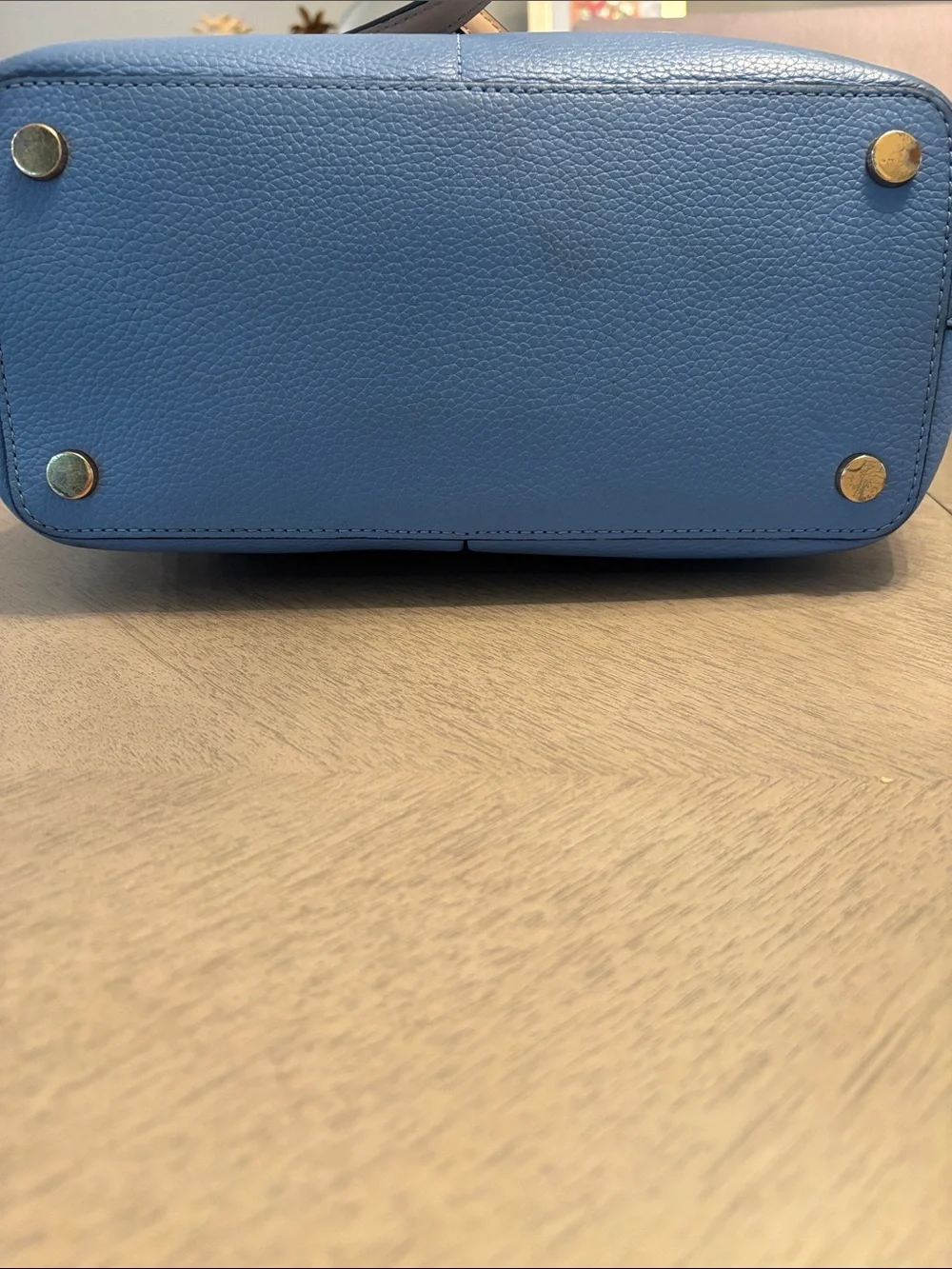 Michael Kors Blue Leather Tote with Tan Straps - Picture 3 of 4